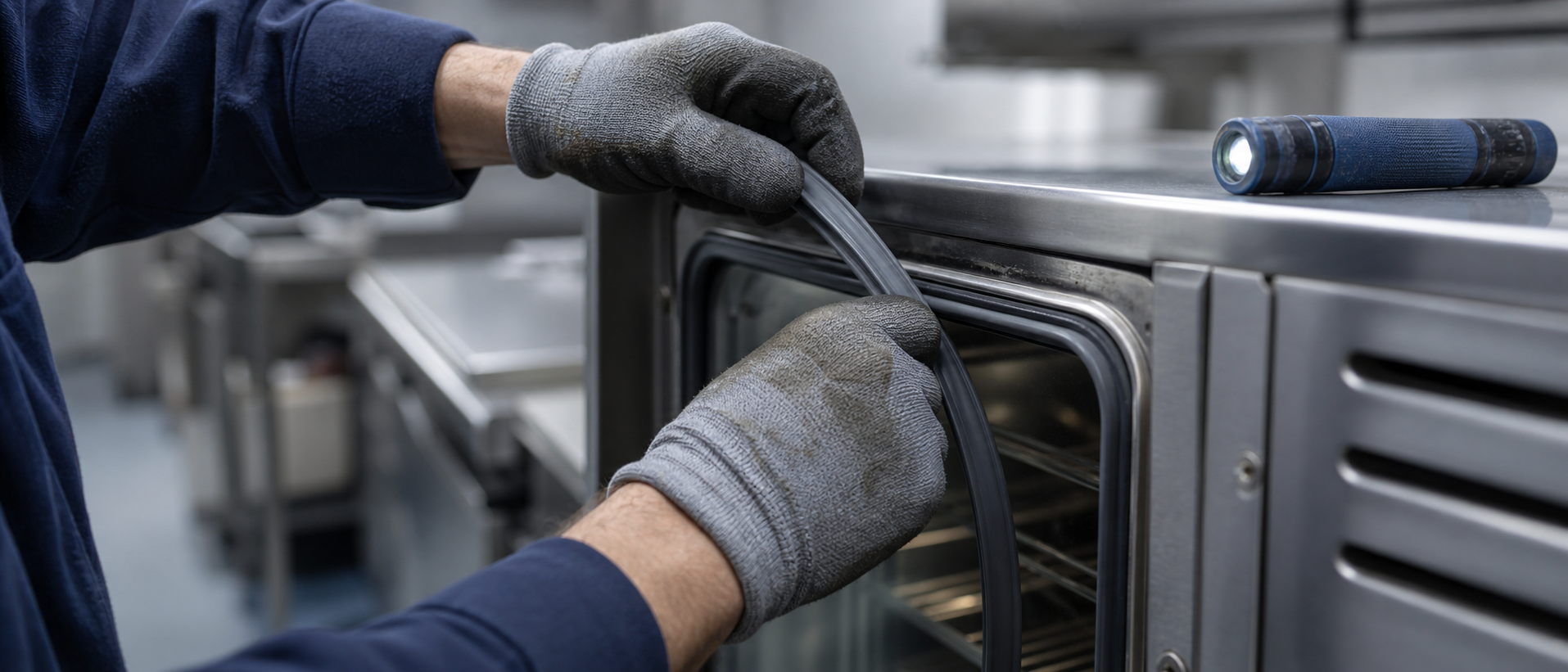 Catering Engineer Hands Repairing Oven Seal