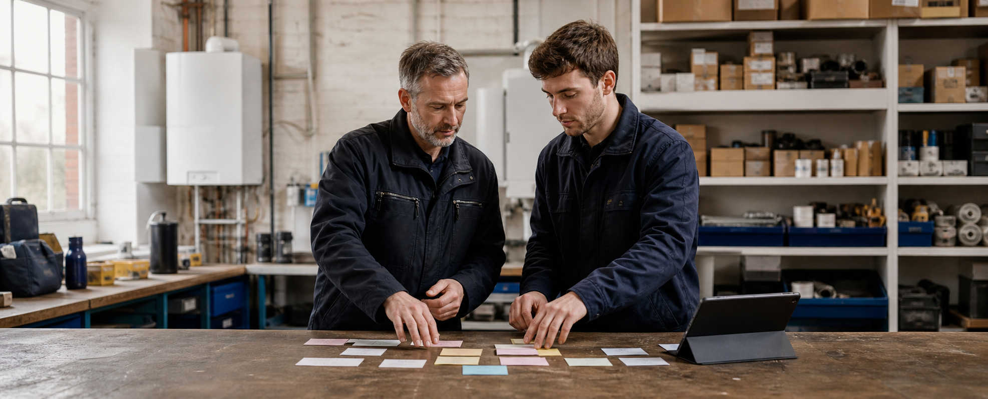 Service Manager And Engineer Planning At Workshop