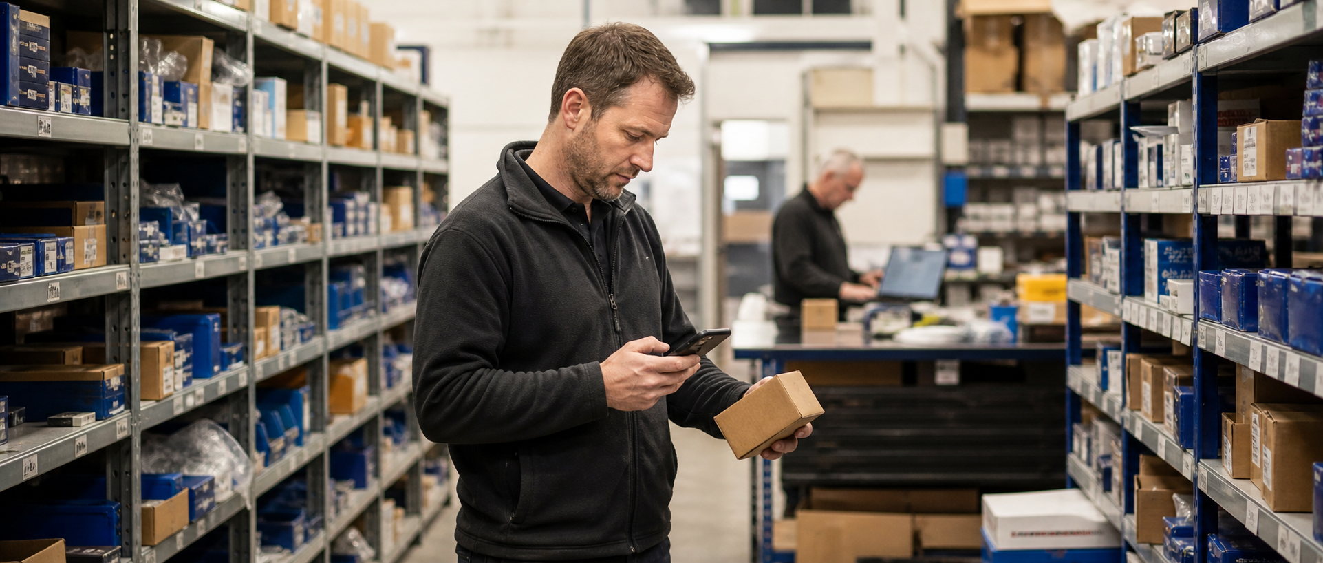 Technician Scanning Barcode In Stockroom