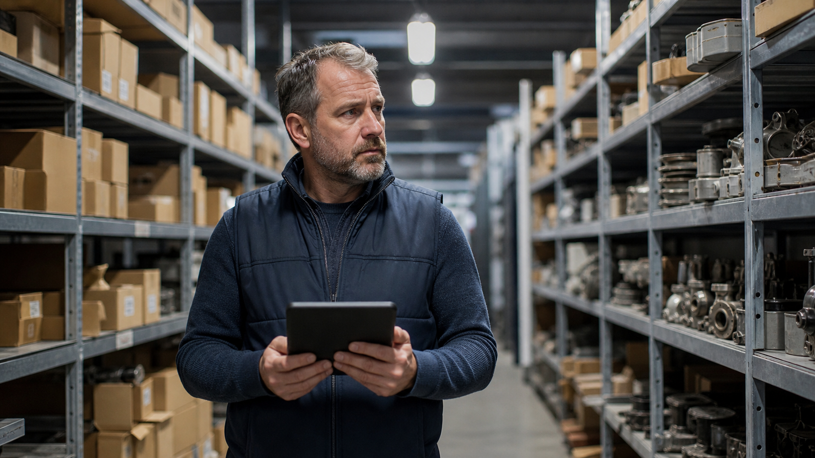 Warehouse Manager Surveying Unlabelled Components