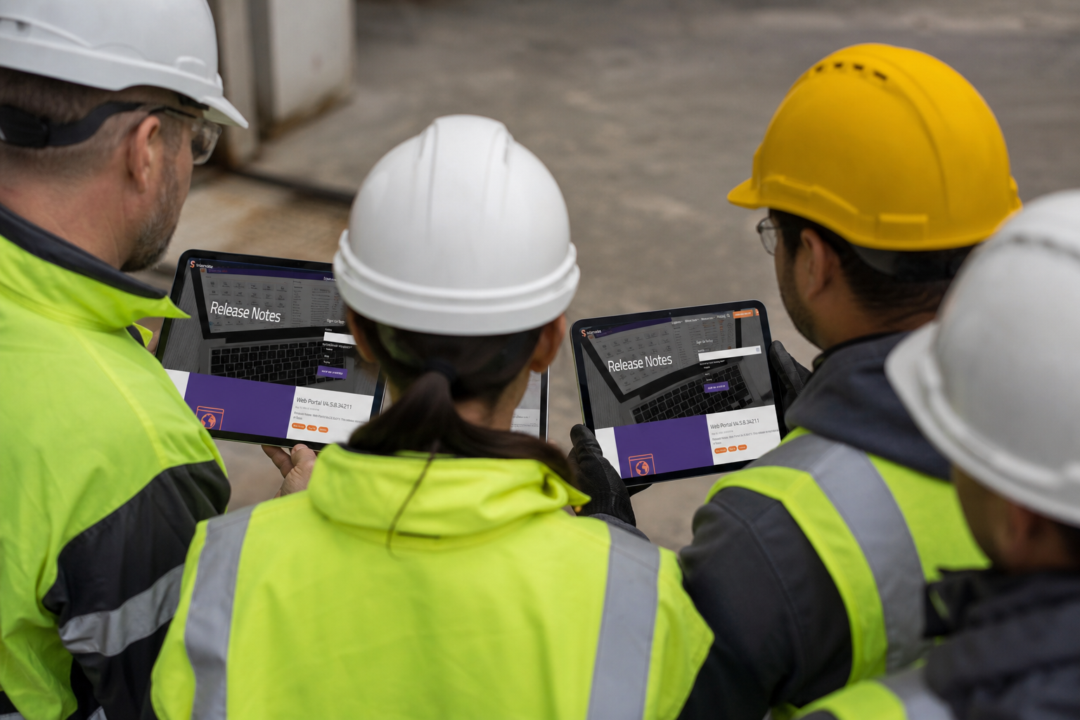 Workwear Professionals Reviewing Release Notes on Tablets